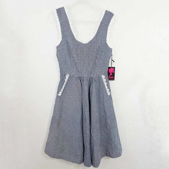Barbie x Unique Vintage Navy & White Gingham Barbie-Q Swing Dress Medium NEW NWT - Picture 2 of 6